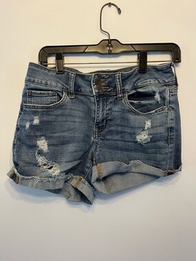 SO Distressed Rolled-Hem Jean Shorts - Blue
